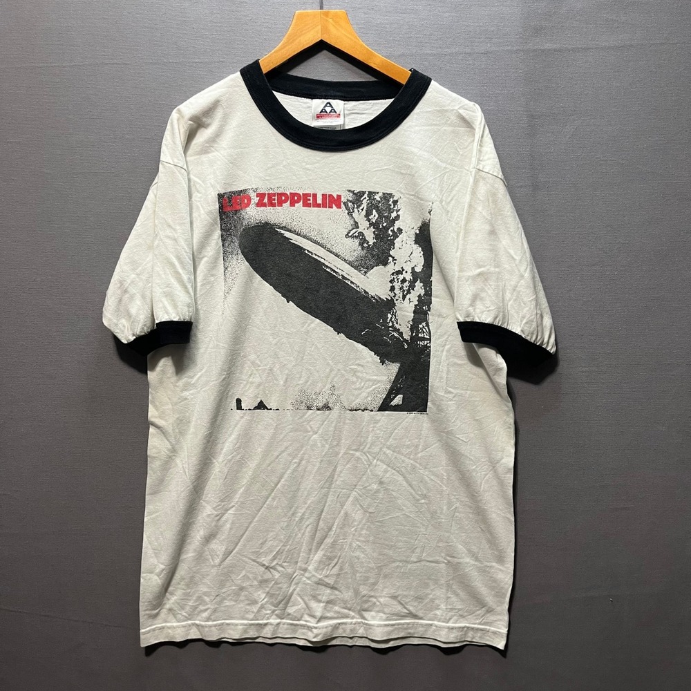 Led Zeppelin Hindenburg Album Art Ringer T-Shirt White Black AAA Mens Large 2003